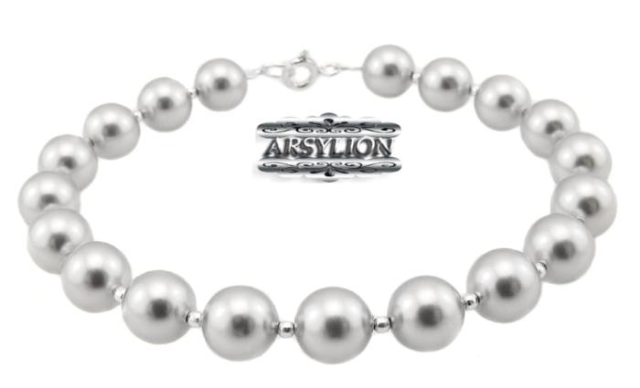 Bransoletka perła  Swarovski Elements Light Grey
