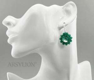 srebrne emerald kolczyki z markowych kryształów bicone Fuchsia i rivoli Crystal Comet Argrnt Light (CAL)