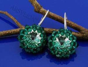 srebrne emerald kolczyki z markowych kryształów bicone Fuchsia i rivoli Crystal Comet Argrnt Light (CAL)