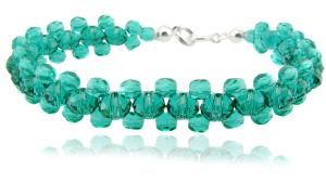srebrna bransoletka z koralików jablonex i fire polish kolor emerald