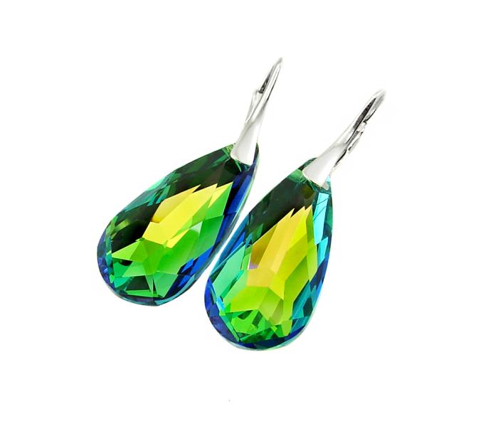kolorowe kolczyki z kryształkami crystal vitrail bluegreen teardrop