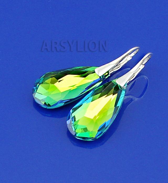 kolorowe kolczyki z kryształkami crystal vitrail bluegreen teardrop