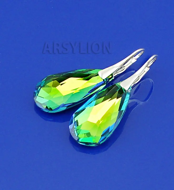 kolorowe kolczyki z kryształkami crystal vitrail bluegreen teardrop