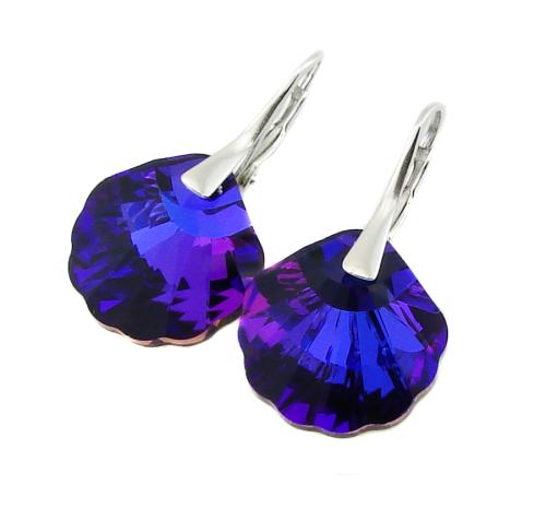 srebrne kolczyki muszelki shell kolor crystal violet