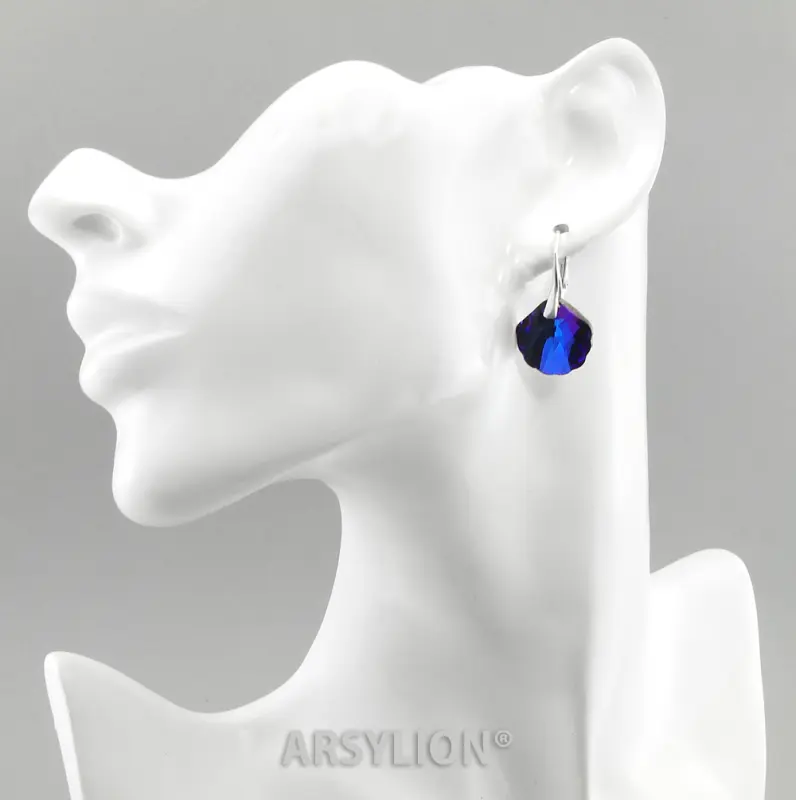 srebrne kolczyki muszelki shell kolor crystal violet