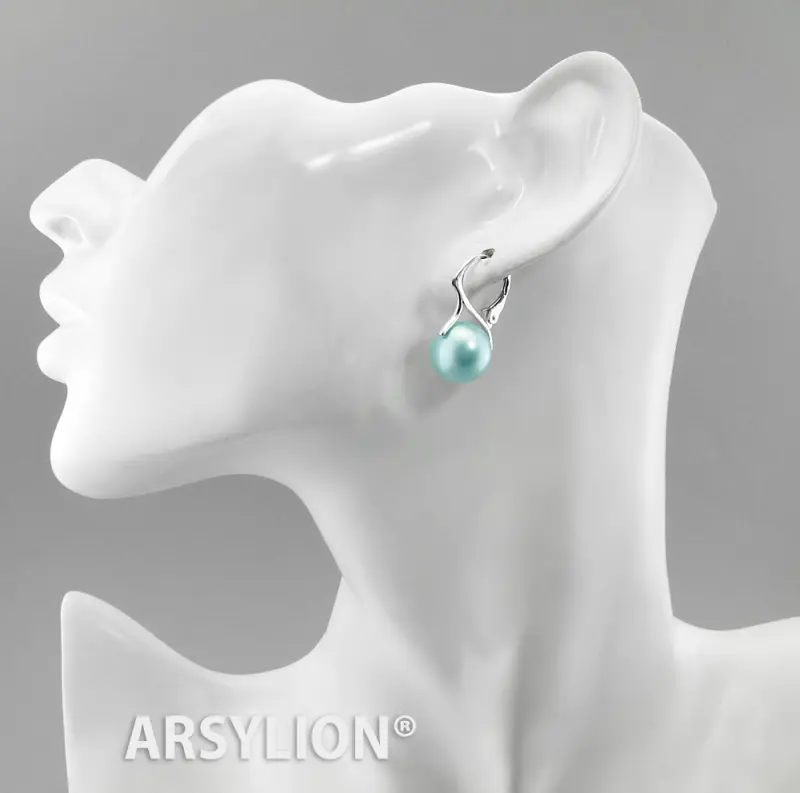 srebrne kolczyki z błękitnymi kryształowymi perłami 12mm kolor azore