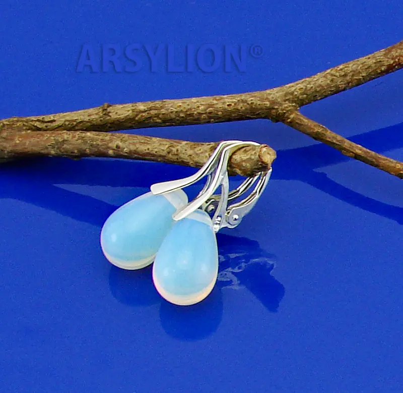 srebrne kolczyki opal krople