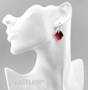 srebrne rubinowe kolczyki z oryginalnymi kryształami kolor ruby 20mm