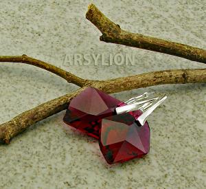 srebrne rubinowe kolczyki z oryginalnymi kryształami kolor ruby 20mm