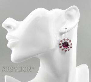 srebrne kolczyki z oryginalnymi kryształkami ametystowymi rivoli i crystal bicone