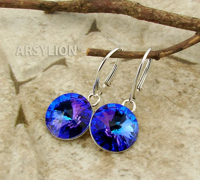 srebrne kolczyki rivoli 14mm heliotrope