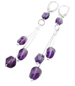 ARSYLION długie ametystowe kolczyki kwarc ametystowy twist na łańcuszku 1154