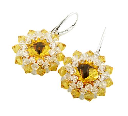 srebrne topazowe kolczyki z oryginalnymi kryształkami topaz rivoli i crystal bicone