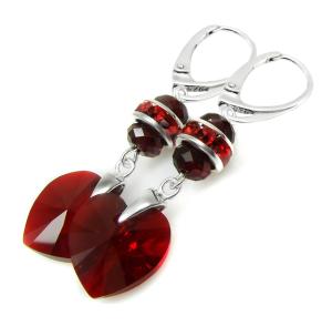 ARSYLION czerwone kolczyki z kryształkami 14mm siam serduszka 859
