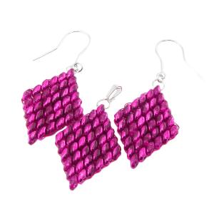 ARSYLION srebrny komplet fuksja z koralików superduo 791