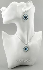 srebrny komplet z oryginalnych kryształów montana rivoli i bicone crystal
