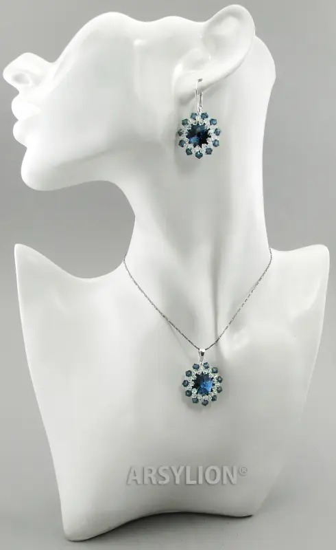 srebrny komplet z oryginalnych kryształów montana rivoli i bicone crystal