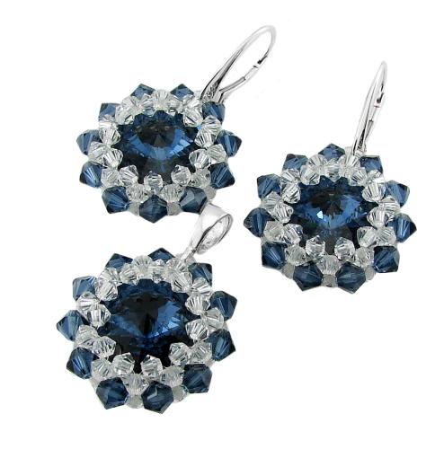 srebrny komplet z oryginalnych kryształów montana rivoli i bicone crystal