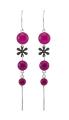 srebrne, długie kolczyki w kolorze fuksji ze stopniowanych kul jadeit, srebrnym kwiatuszkiem i łańcuszkami żmijka