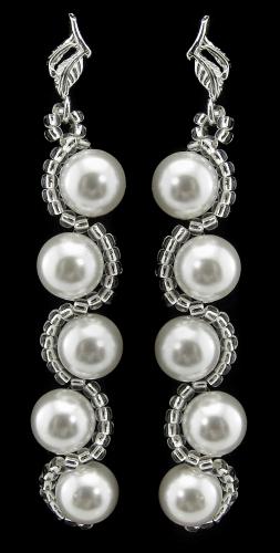 srebrne kolczyki z 8mm kryształowymi perłami w kolorze white  i koralikami toho