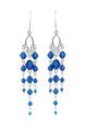 długie, srebrne kolczyki ozdobione kryształkami Swarovski w kolorze szafirowym capri blue