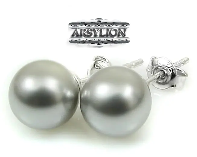 Kolczyki perła Swarovski Elements Light Grey