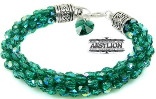 Bransoletka wężowa z oryginalnym kryształkiem  Emerald