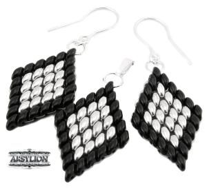 ARSYLION czarno srebrny komplet z superduo 1151