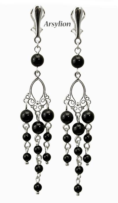 klipsy z perełkami Swarovski kolor Mystic Black