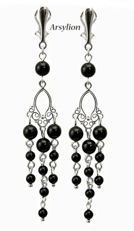 klipsy z perełkami Swarovski kolor Mystic Black