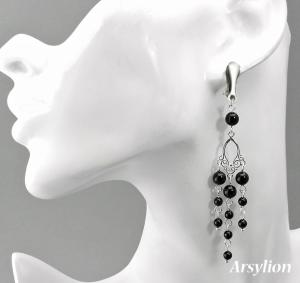 klipsy z perełkami Swarovski kolor Mystic Black