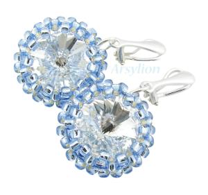 srebrno błękitne klipsy z kryształkami Swarovski Crystal F