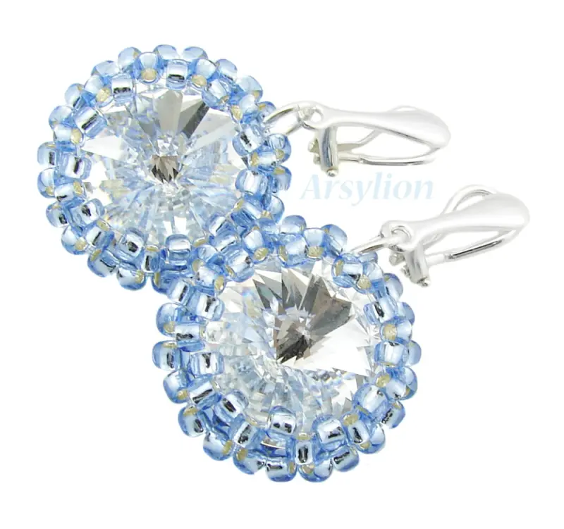 srebrno błękitne klipsy z kryształkami Swarovski Crystal F