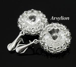 srebrno kryształowe klipsy z kryształkami Swarovski Crystal F