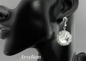 srebrno kryształowe klipsy z kryształkami Swarovski Crystal F