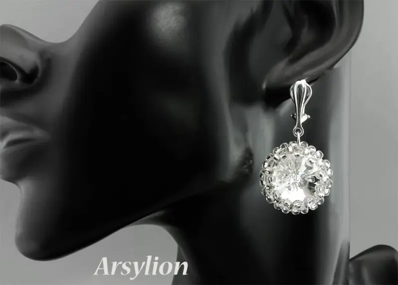 srebrno kryształowe klipsy z kryształkami Swarovski Crystal F