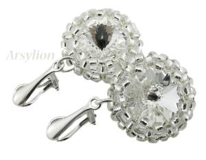 srebrno kryształowe klipsy z kryształkami Swarovski Crystal F