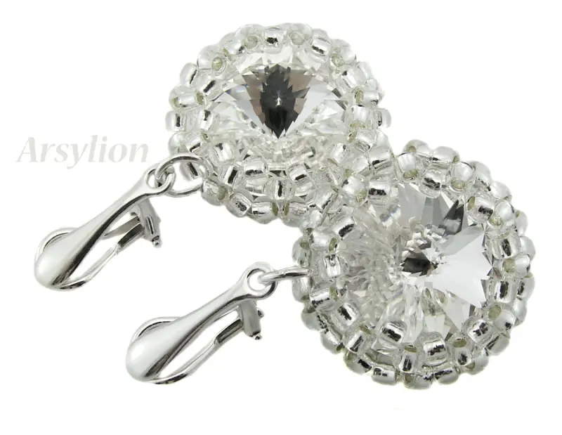 srebrno kryształowe klipsy z kryształkami Swarovski Crystal F