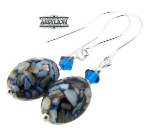 Kolczyki masa perłowa kryształek Swarovski Capri Blue