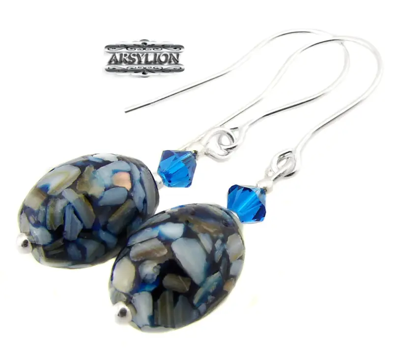 Kolczyki masa perłowa kryształek Swarovski Capri Blue