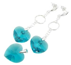 ARSYLION komplet z kryształkami Swarovski blue zircon serca 1089