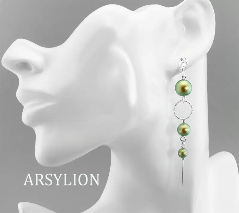 kolczyki z perełkami Swarovski iridescent green