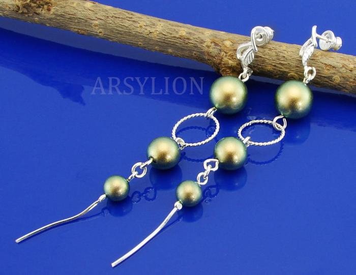 kolczyki z perełkami Swarovski iridescent green