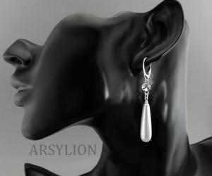 kolczyki  z perłami seashell i kryształkiem Swarovski rivoli crystal f