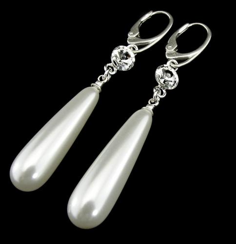 kolczyki  z perłami seashell i kryształkiem Swarovski rivoli crystal f