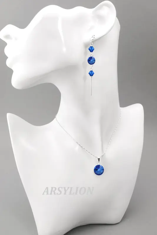 komplet z kryształkami Swarovski sapphire rivoli