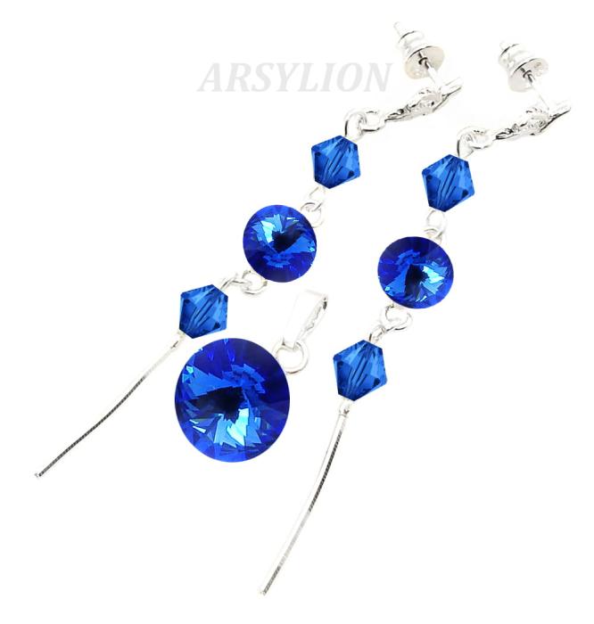 komplet z kryształkami Swarovski sapphire rivoli