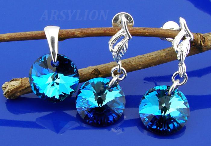 komplet z kryształami Swarovski bermuda blue
