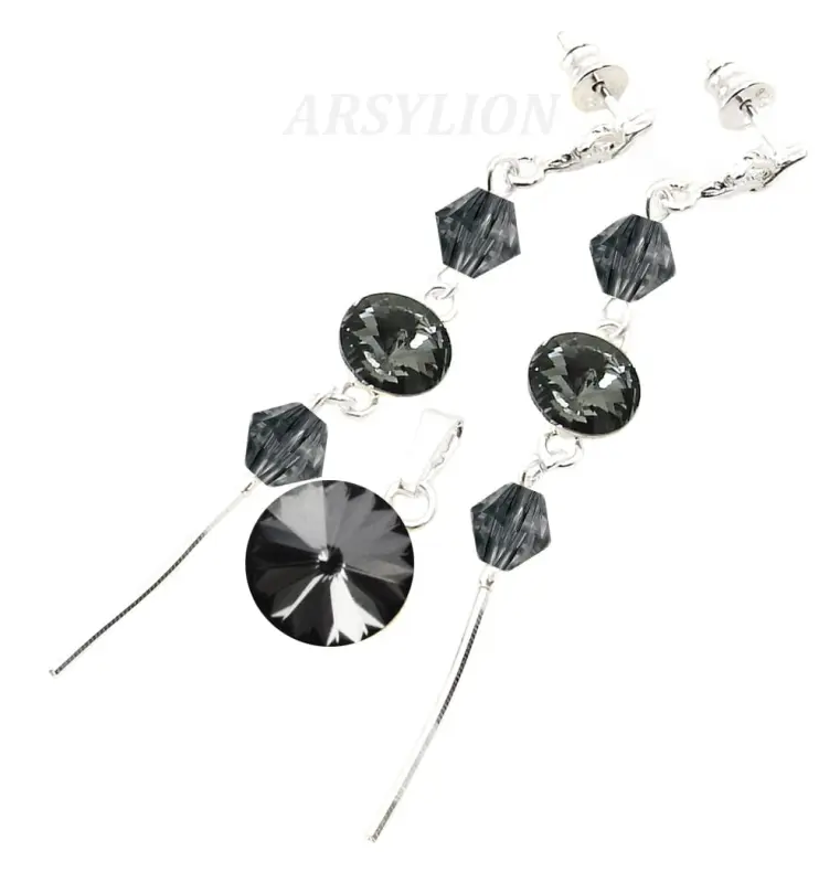 komplet z kryształkami Swarovski silver night rivoli