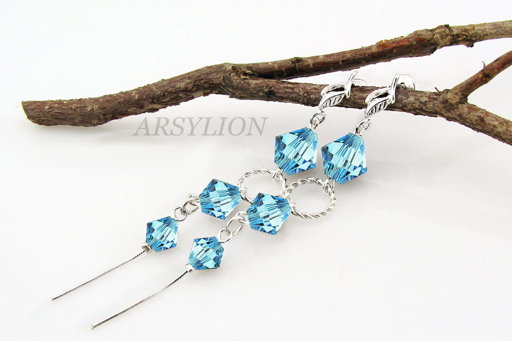 Kolczyki z kryształkami niebieskimi Swarovski Elements aquamarine